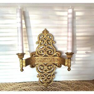MCM Syroco Gold Taper Candelabras, SET/2 Victorian Gothic Textured Scrolls, EUC